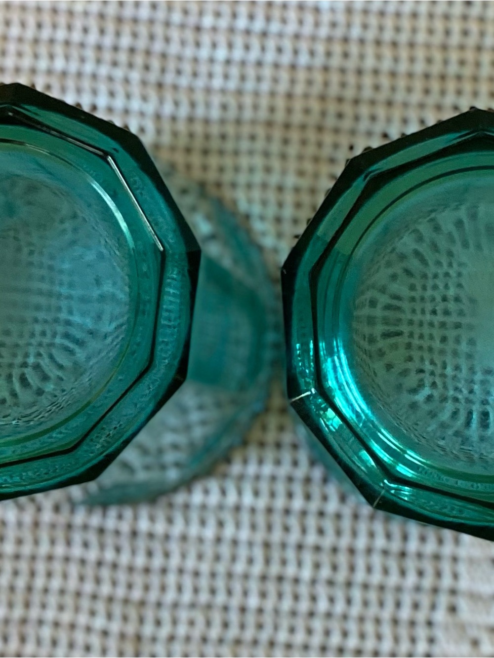 Large Luminare Teal Glass Tumblers Set Of 2 Made In France Ribbed Finish - NICE - Picture 6 of 9
